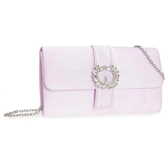 Womens Bag Diamantes Embellished Satin Clutch Pink - Picture 1 of 6